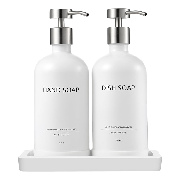Glass Kitchen Soap Dispenser Set with Ceramic Tray (3 Count)