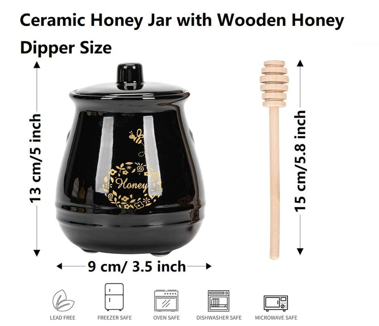 Ceramic Honey Jar With Wooden Honey Dipper