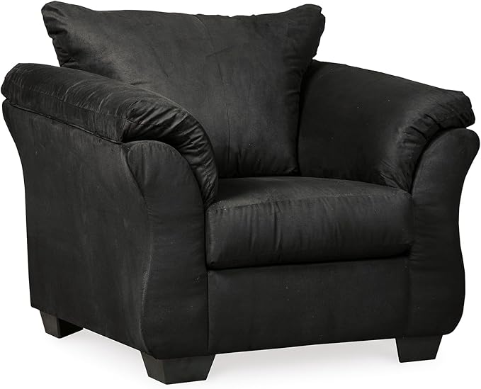 Signature Design by Ashley Darcy Casual Plush Chair, Pillow Top Armrests, Contemporary Style, Loose Seat Cushions, Soft Fabric Upholstery, Flared Arms, Black