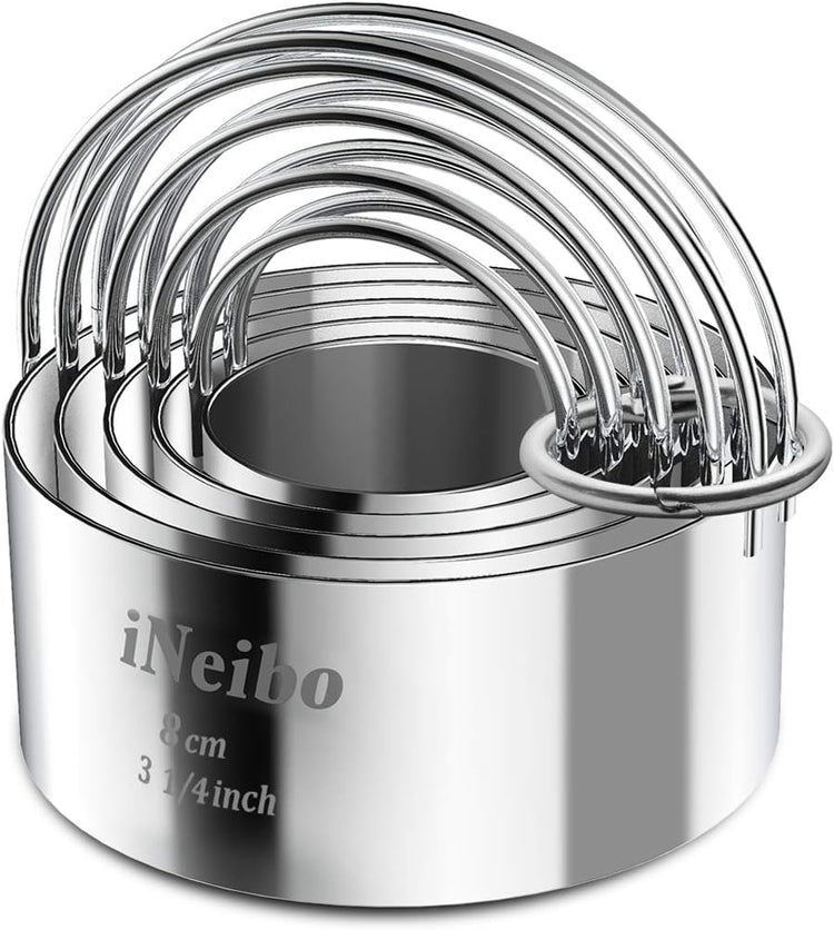iNeibo Biscuit Cutter Set, Cookie Cutter, Round Shape Circle Scone Cutters, Pastry Dough Baking Cutter, Shapes Pastry Cutter for Dumpling Skin Cutters, Dough, Pastry, Donut, Fondant, DIY, Cake Décor