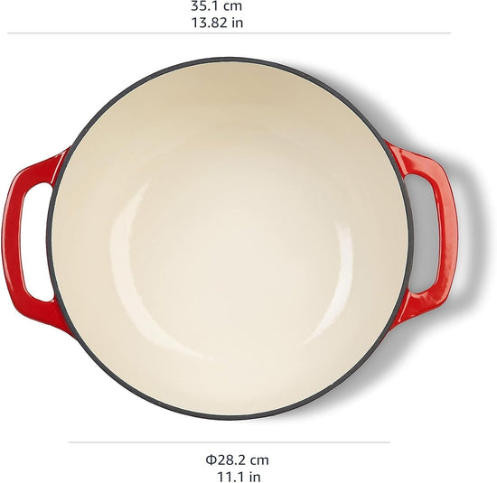 Amazon Basics Cast Iron Dutch Oven Pot with Lid, Enameled, Round, Dual Handles, Heavy-Duty, Medium, 6-Quart, Red - Nestoria