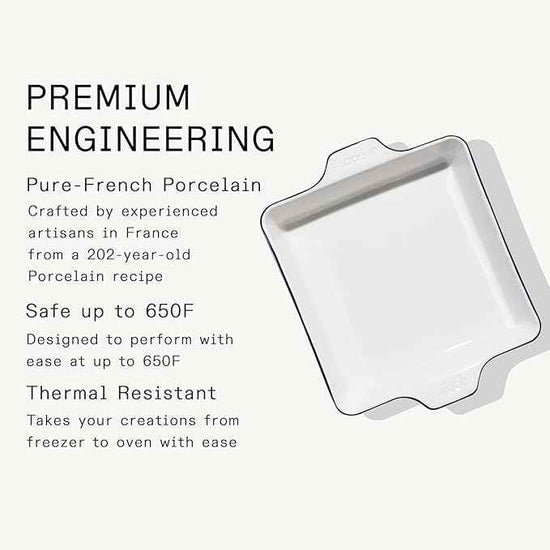 Made In Cookware | Square Baking Dish | Navy Rim | Handcrafted Porcelain | Professional Bakeware | Crafted in France