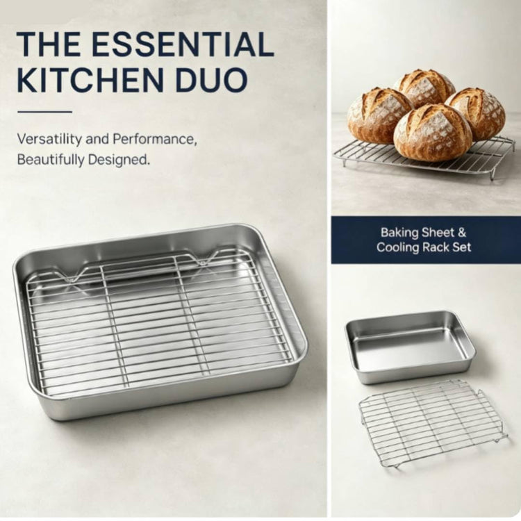 Stainless Steel Roasting Broiler Pan with Grill Rack 10.4×8.1×2inch