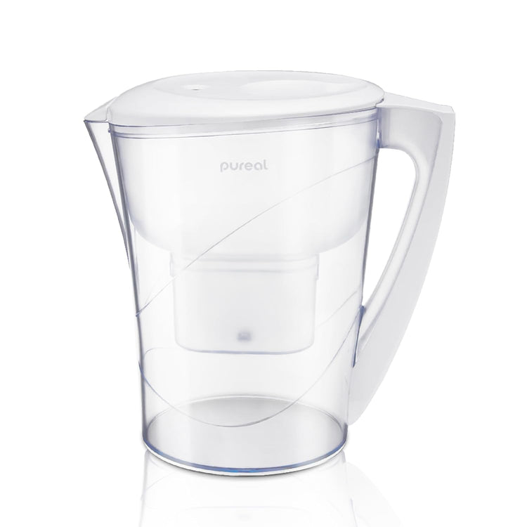 Pureal Water Pitcher PPJ-350, WQA Gold Seal-Certified Water Purifier Reduces Chlorines and Chloroform, Chubby Large-Capacity (10 Cups) with Smart Filter Change Indicator
