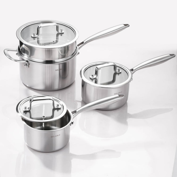 Tri Ply Stainless Steel Saucepan 1QT 2QT 3.5QT Kitchen Pot Set