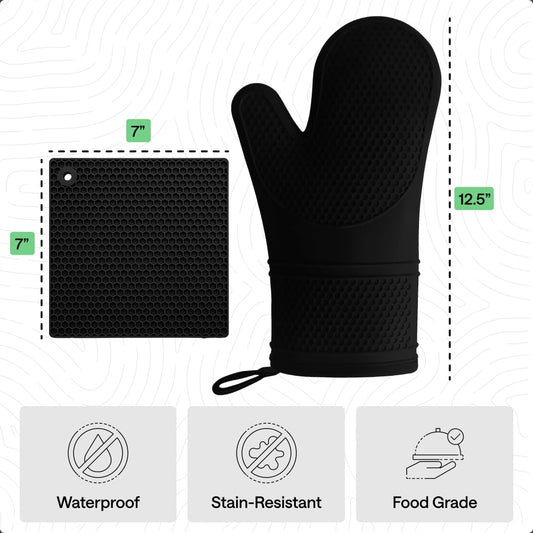 BPA Free Soft Silicone Oven Mitts and Pot Holders Sets of 4 (4 Count)