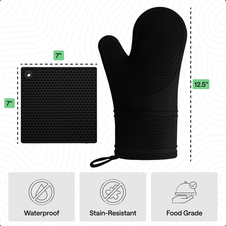 BPA Free Soft Silicone Oven Mitts and Pot Holders Sets of 4 (4 Count)
