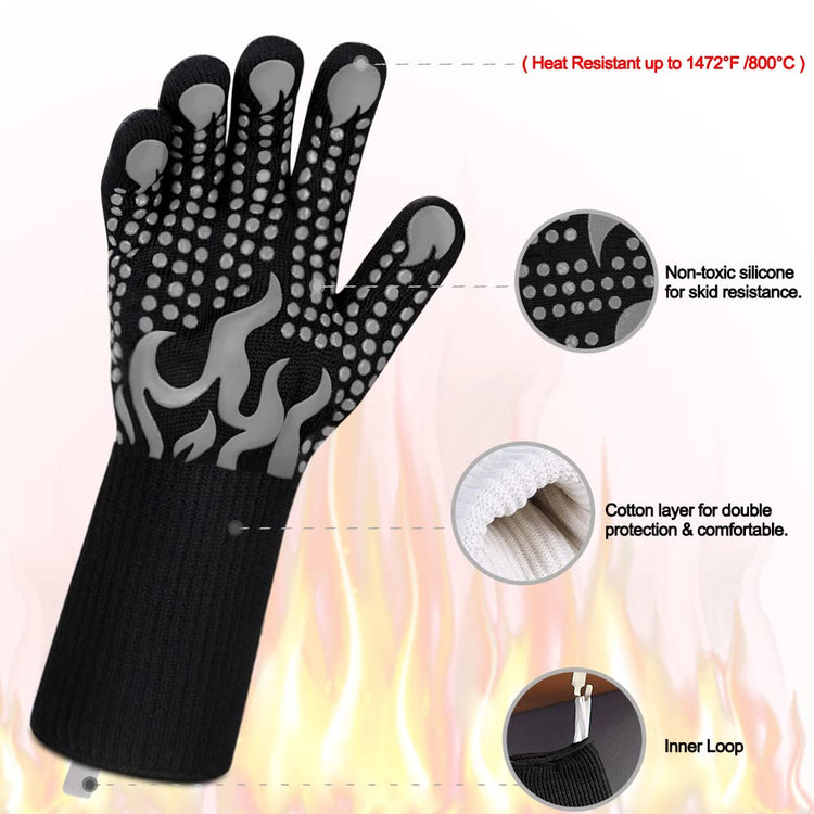 BBQ Gloves 1472F Heat Resistant Silicone Non (2 Count)