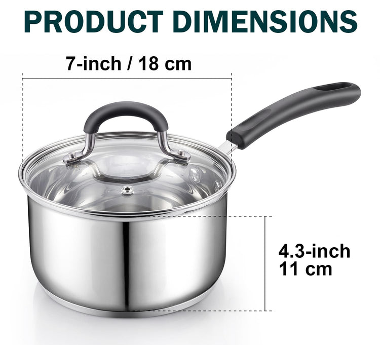 Professional 3 Quart Stainless Steel Saucepan with Lid