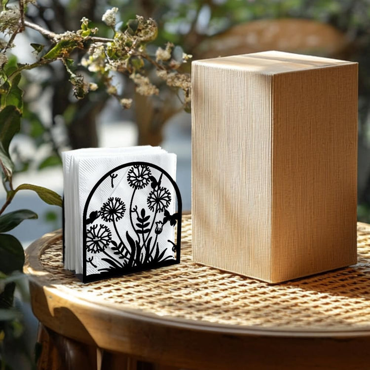 Dandelion Decorative Black Metal Napkin Holder for Table
