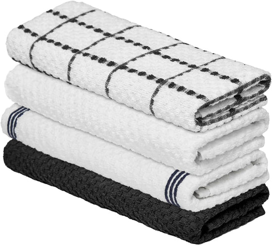 Artoid Mode Ring Spun Cotton Black Kitchen Dish Towels, 15x25 Inch Ultra Soft Absorbent Quick Drying Household Cleaning Tea Towels Bar Towels Set of 4 - Nestoria