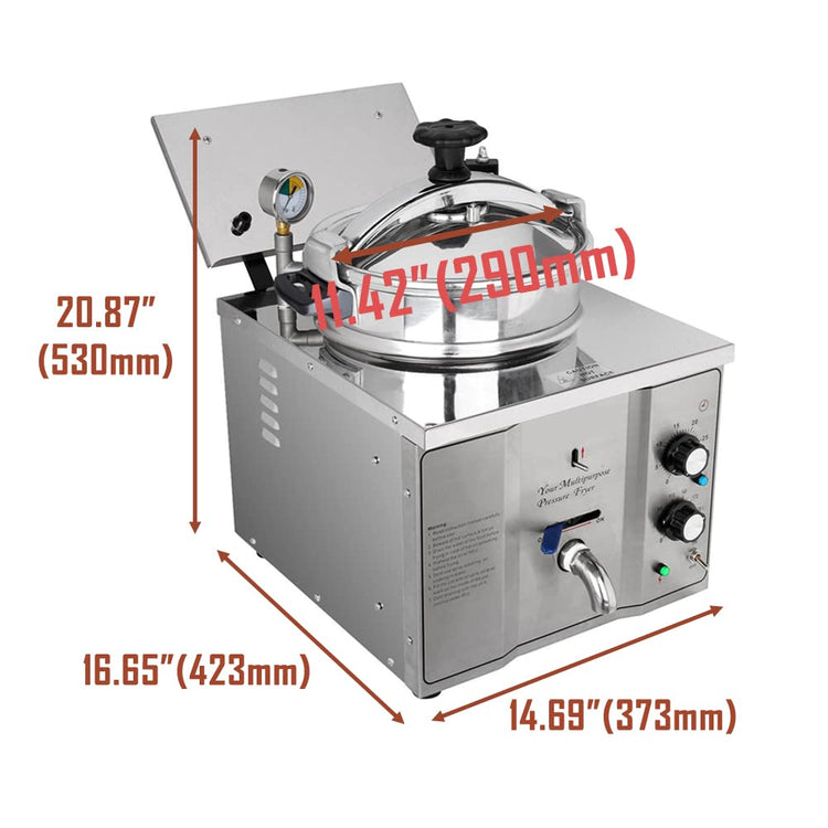 16L Commercial Electric Pressure Fryer Stainless Steel Countertop Pressure Fryer Electric Fried Chicken Stove Professional Tabletop Restaurant Kitchen Frying Machine 110V 2.4KW