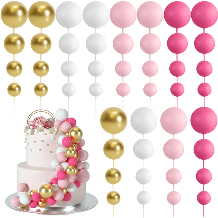 48 Pcs Balls Cake Topper Decorations Balloon Cupcake Toppers Foam Cake Topper Balls Cake Balls Decorations for Birthday Party Wedding Anniversary Cake Decorating (48 Count)