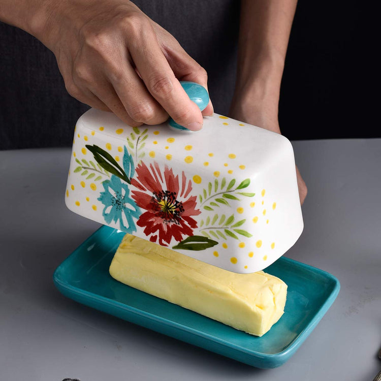 Butter Dish Ceramic Butter Dish with Lid Butter Keeper Butter Dish with Lid for Countertop Flower Butter Crock
