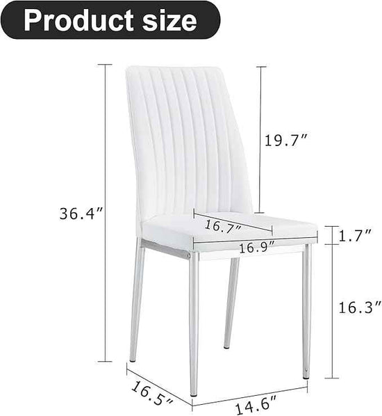 White Modern Dining Chairs Set - PU Leather Armless Upholstered Chairs with Chrome Legs for Dinner Room, Waiting Room (Set of 8, White)