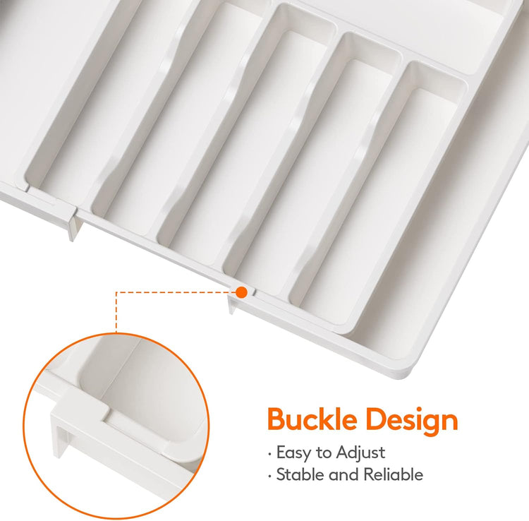 Lifewit Silverware Drawer Organizer, Expandable Utensil Tray for Kitchen, BPA Free Flatware and Cutlery Holder, Adjustable Plastic Storage for Spoons Forks Knives, Large, White