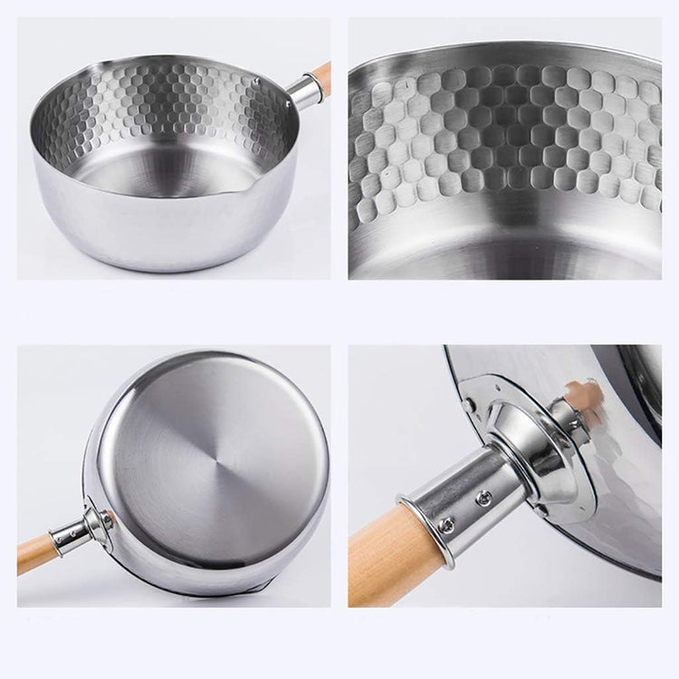 Yukihira Saucepan, Traditional Japanese Yukihira Pot Stainless Steel Saucepan Milk Sauce Pan Wooden Handle (7.8 inch 2.2 Quart)