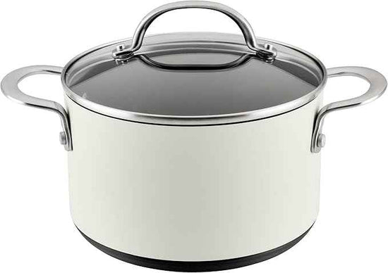 Anolon Achieve Hard Anodized Nonstick Saucepot with Lid, 4 Quart, Cream