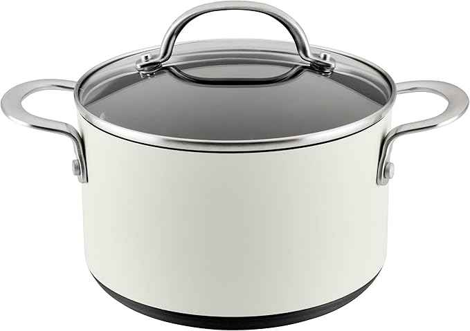 Anolon Achieve Hard Anodized Nonstick Saucepot with Lid, 4 Quart, Cream