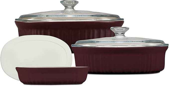 CorningWare Ceramic Bakeware Set with Lids, Chip and Crack Resistant Stoneware Baking Dish, Microwave, Dishwasher, Oven, Freezer and Fridge Safe, 6-Piece French Cabernet