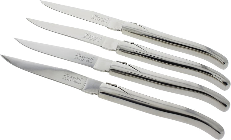 French Home Laguiole Connoisseur 4-Piece Steak Knives – Stainless Steel Dinner Knives with Etched Detailing & Napoleon Bee Emblem Packed in an Elegant Box (9")