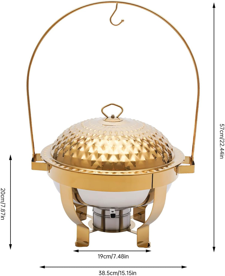 Chafing Dish Buffet Set Silver Accent, 4.5L Round Stainless Steel Chafer, Upgraded Buffet Servers and Warmers Set Warming Tray for Wedding, Parties, Banquet and Events (Gold)