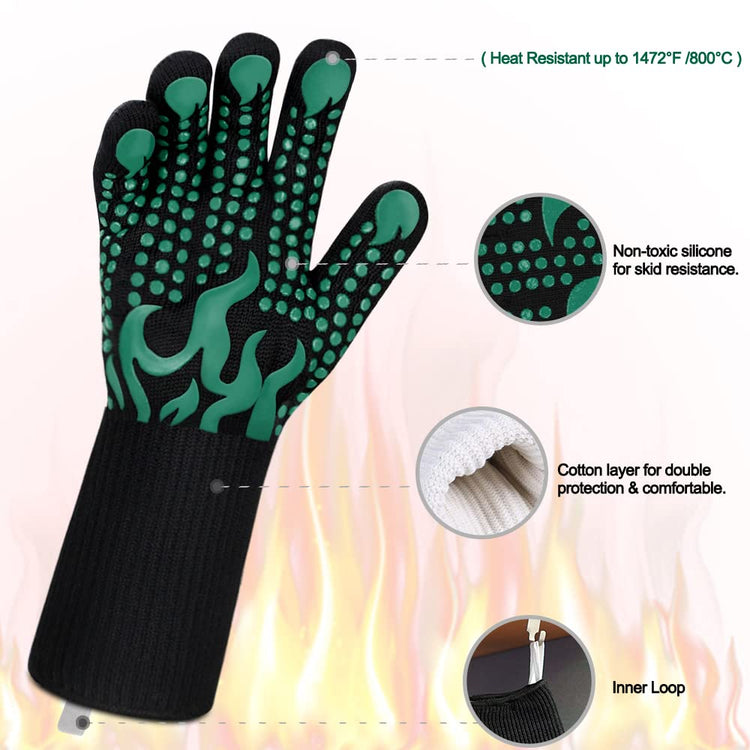 BBQ Gloves 1472 Degree F Heat Resistant Grilling Gloves Silicone Non (2 Count)