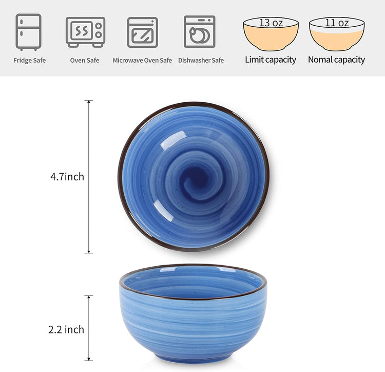 Selamica Ceramic 12 Oz Dessert Bowls Set, Small Bowls for Kitchen, 4.7 Inch Ice Cream Bowls for Snack Side Dishes Dips, Microwave Dishwasher Safe, Set of 6, Gradient Blue