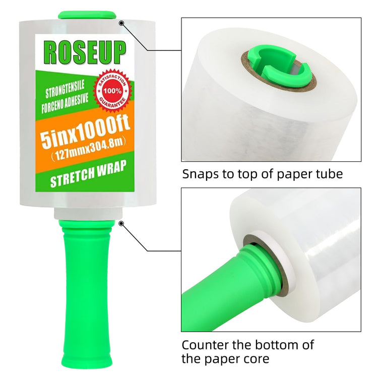 Clear Stretch Wrap Film 5" x 1000ft Roll with Handle
