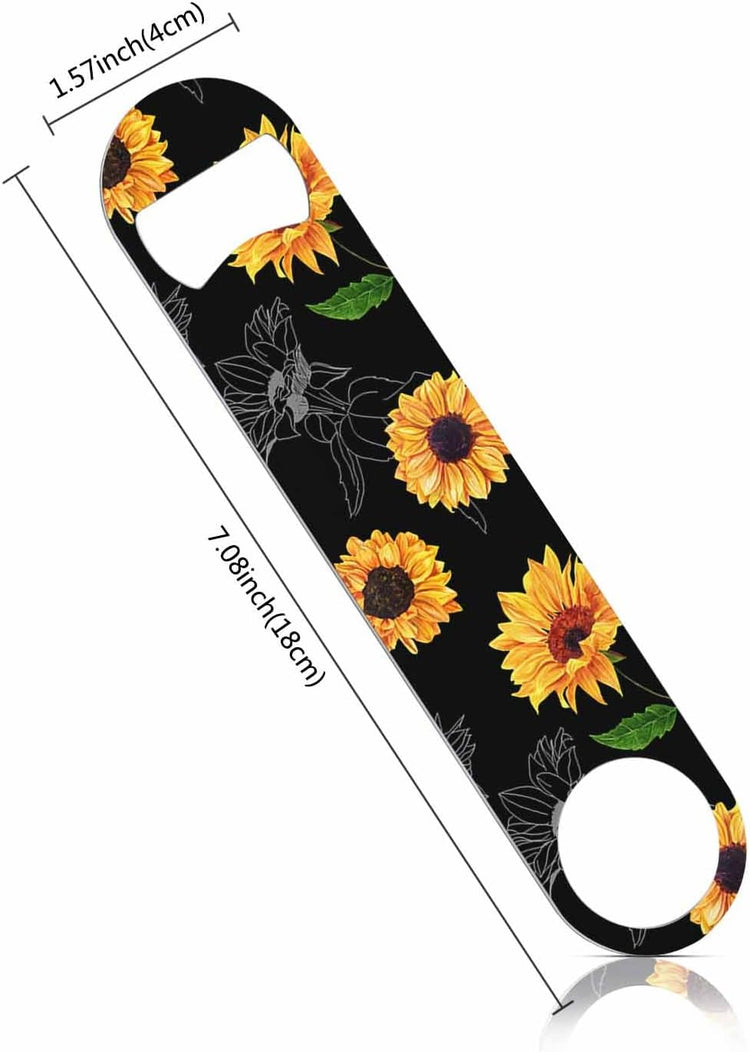 Sunflowers Stainless Steel Bottle Opener Vibrant Yellow Watercolor Flower Vintage Style Floral Black Flat Beer Bottle Opener Keychain for Home Kitchen Bar Restaurant Party Birthday Gift