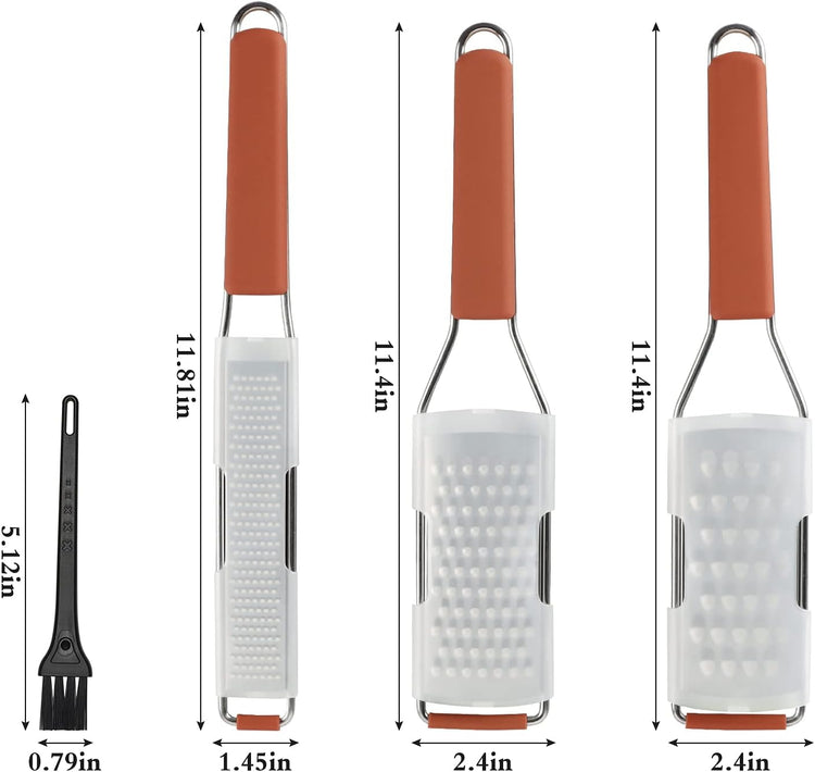 Cambom Lemon Zester Grater Three-piece Suit - Heavy Duty Kitchen Tool for Parmesan Cheese, Ginger, Garlic, Nutmeg, Chocolate, Vegetables，Fruits，Stainless Steel Grater Dishwasher Safe Red