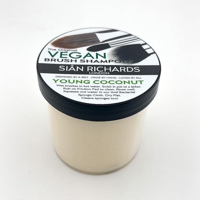 Siân Richards London Vegan Young Coconut Brush Shampoo | Solid Makeup Brush & Sponge Cleaner, Vegan Makeup Brush Cleanser, 6oz