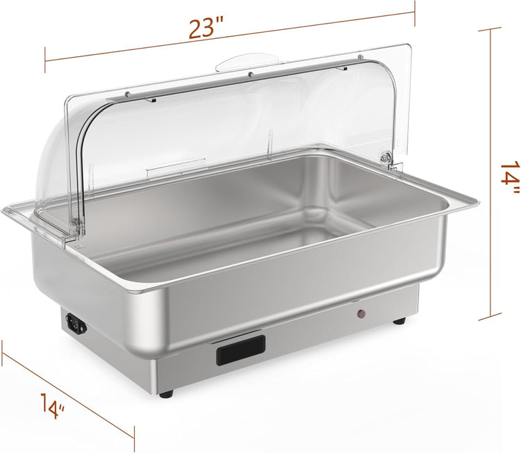 2 Pack Electric Chafing Dishes Buffet Set 9 QT Full Size, NSF Stainless Steel Roll Top Catering Chafer Server Food Warmer with Cover for Party Wedding Banquet