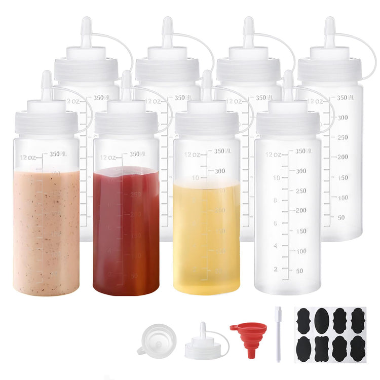 8 Pack 12 oz Plastic Squeeze Condiment Bottles with Cap Lids (8 Count)