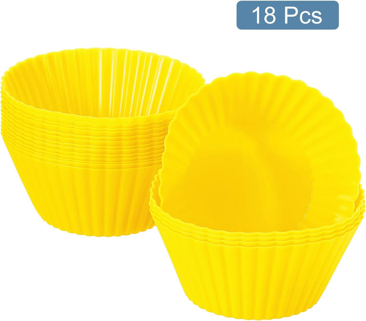 uxcell 18Pcs Silicone Cupcake Liners, Non-Stick Baking Cups, for Cooking Eggs, Baking Muffins and Make a Cake(Yellow)