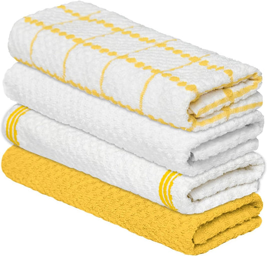 Artoid Mode Ring Spun Cotton Yellow Kitchen Dish Towels, 15x25 Inch Ultra Soft Absorbent Quick Drying Household Cleaning Tea Towels Bar Towels Set of 4 - Nestoria