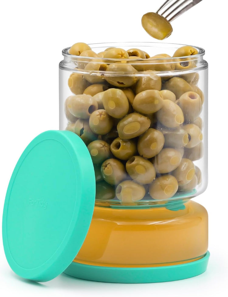 Glass Pickle Jar with Strainer for Pickle Lover - 50 oz Airtight Olive Container with Silicone Lids, Kitchen Organization Must-Have Versatile Hourglass Jar, BPA-Free, Dishwasher Safe (Green)