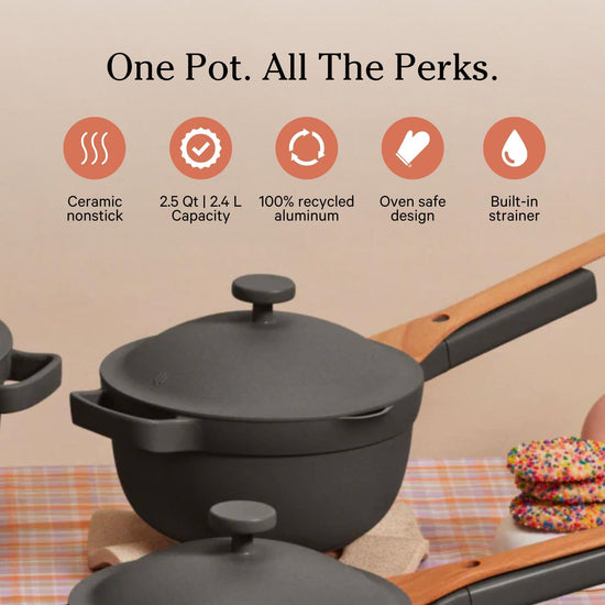 Our Place Perfect Pot - Mini 2.5 Qt Nonstick Ceramic Sauce Pan with Lid | Versatile Cookware for Stovetop and Oven | Steam, Bake, Braise, Roast | PTFE and PFOA-Free | Toxin-Free, Easy to Clean | Char - Nestoria