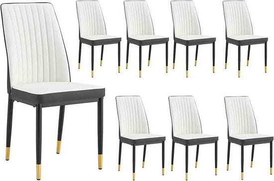 Modern Dining Chairs Set - Off-White PU Leather Armless Chairs with Metal Legs for Dinner Room, Office, Waiting Room (Set of 8)
