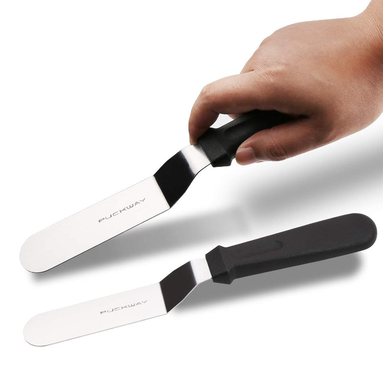 Offset Frosting Cake Knife set of 3 Black 6 8 & 10 Inch Angled Icing Spatula for Decorating (3 Count)
