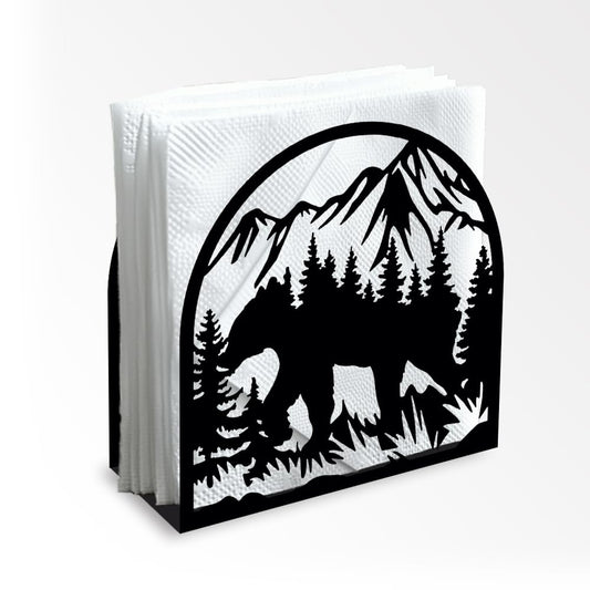 Forest Mountain Decorative Black Metal Napkin Holder for Table