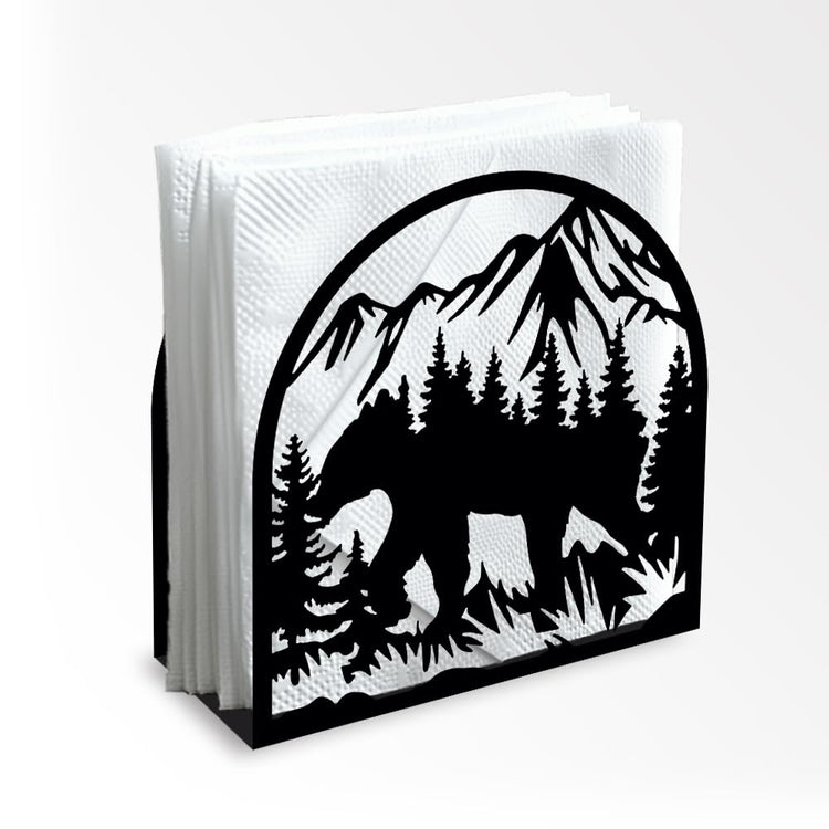 Forest Mountain Decorative Black Metal Napkin Holder for Table