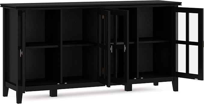 SIMPLIHOME Artisan SOLID WOOD 66 Inch Wide Contemporary Wide 4 Door Storage Cabinet in Black, For the Living Room, Entryway and Family Room