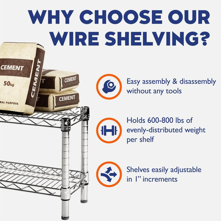 Shelving Inc. 8" d x 42" w Chrome Wire Shelving with 3 Tier Shelves