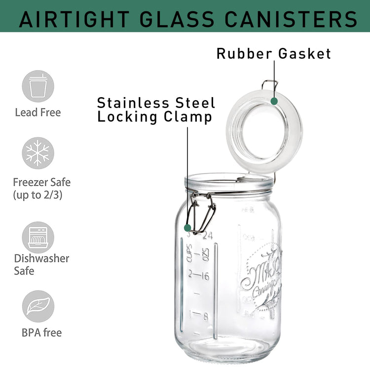 4 Pack Clear Wide Mouth Glass Mason Jars with Airtight Clamp Lids (4 Count)