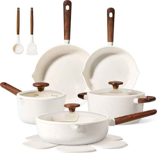 CAROTE Ceramic Cookware Sets, Pots and Pans Set Non stick, Non Toxic Healthy Induction Cookware, 14 Pcs Nonstick Kitchen Pots and Pans Set, PFAS PTFE Free, Dishwasher Safe