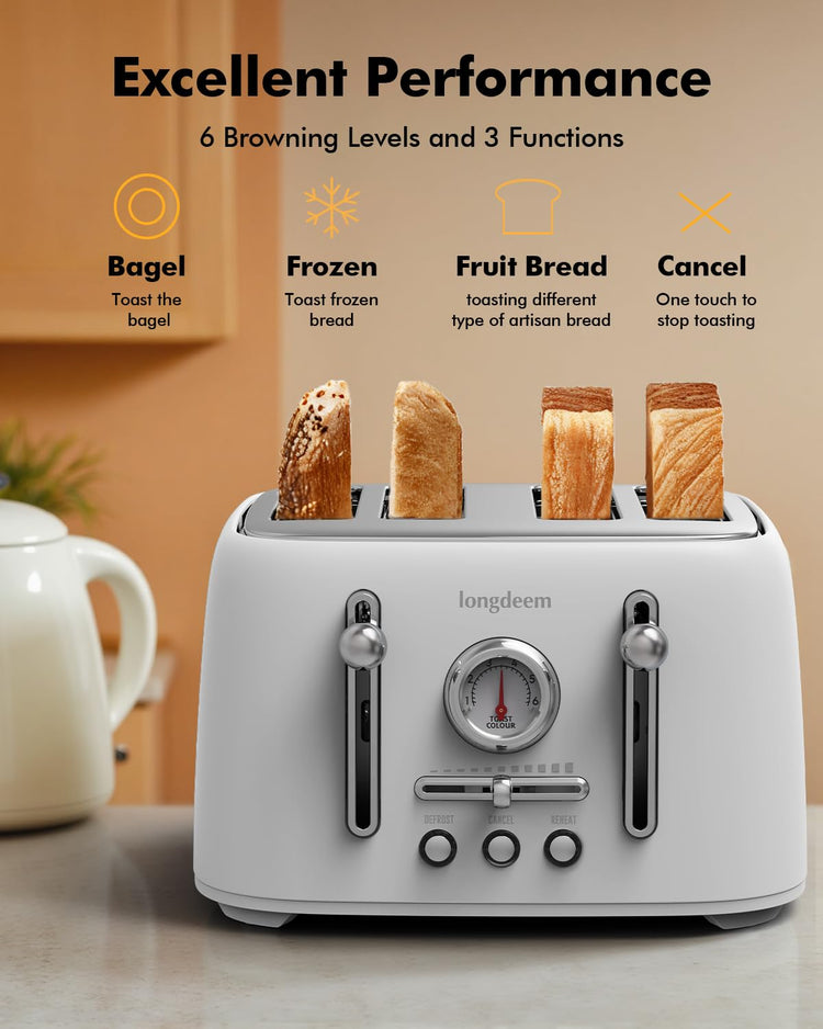 4 Slice Stainless Steel Toaster with 1.6" Wide Slots
