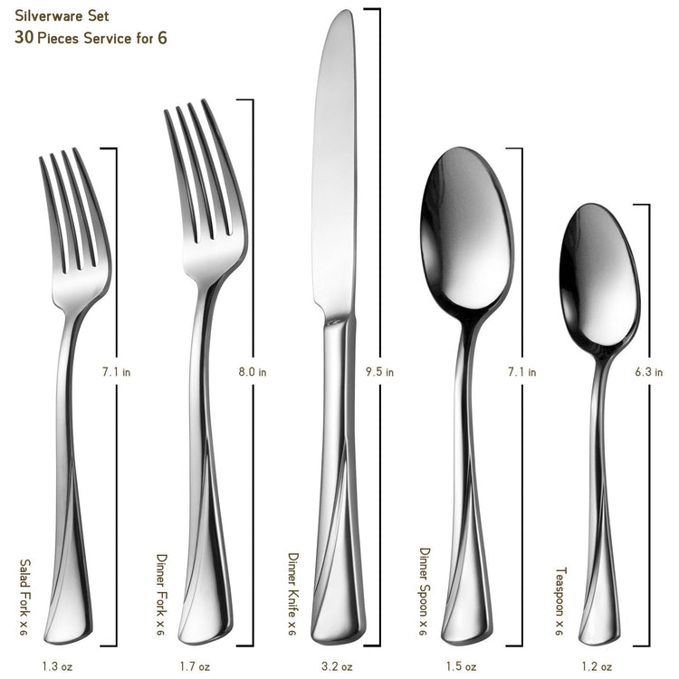 Alice 30 Piece Silverware Set Stainless Steel Flatware Set (4.66 Count)