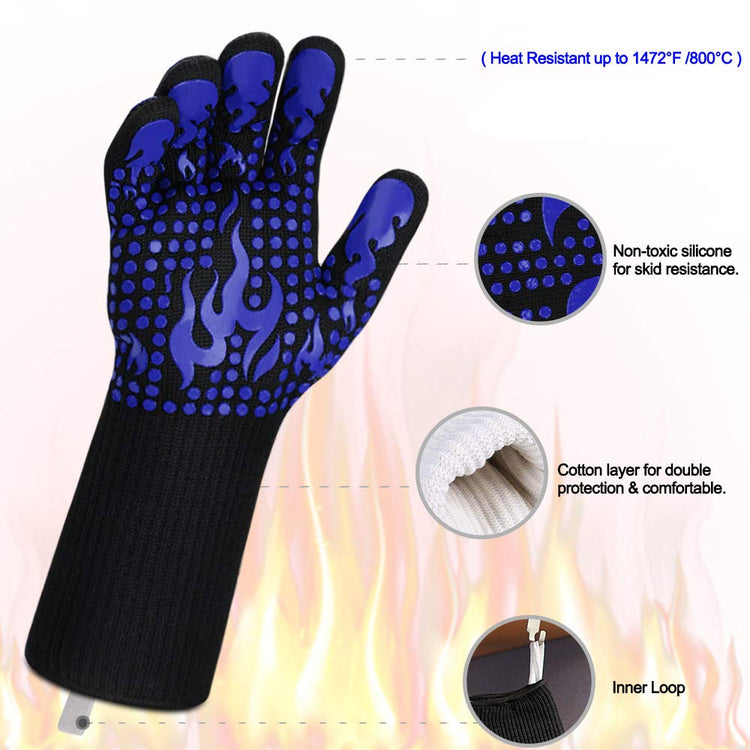 BBQ Gloves 1472F Heat Resistant Silicone Non (2 Count)