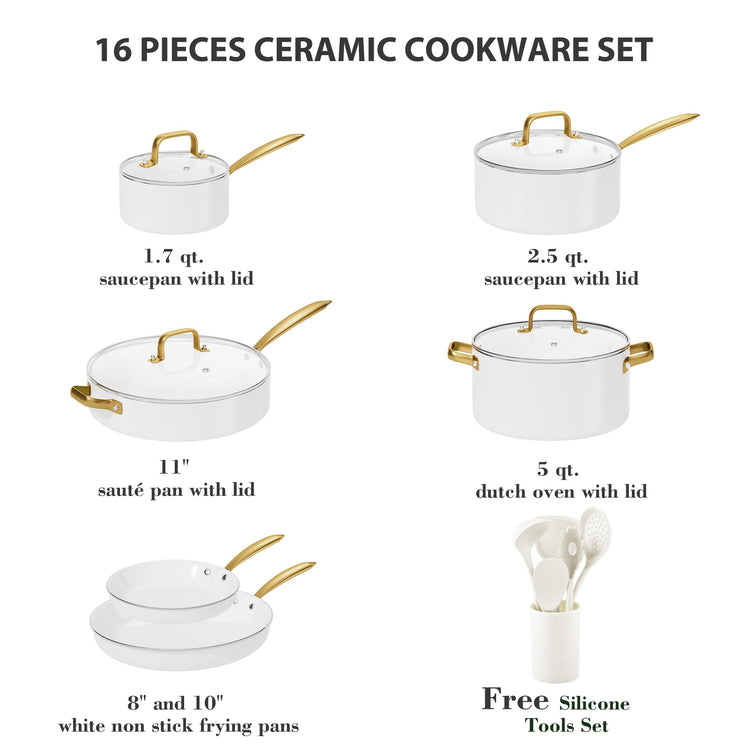 Ceramic Cookware Set 16 Pcs Pots and Pans Set Non Stick